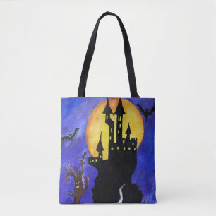 Halloween Castle Bats Tree Zeichnend Tote Bag Tasche