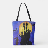 Halloween Castle Bats Tree Zeichnend Tote Bag Tasche (Rückseite)