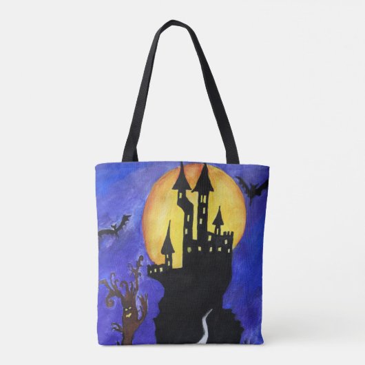 Halloween Castle Bats Tree Zeichnend Tote Bag Tasche (Rückseite)