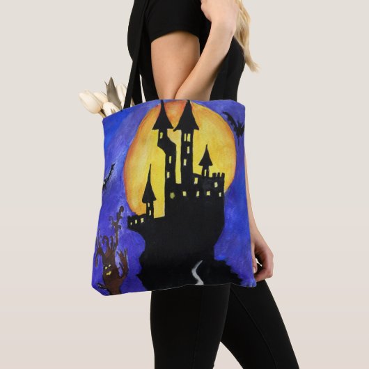 Halloween Castle Bats Tree Zeichnend Tote Bag Tasche (Von Nahem)