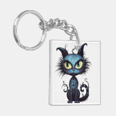 Halloween Cat #10 Digitale Kunst Schlüsselanhänger (Vorderseite links)