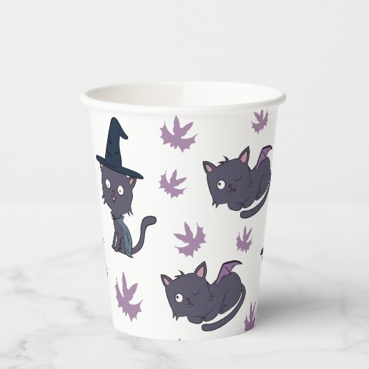 Halloween Cat and Bat Pattern Pappbecher (Links)