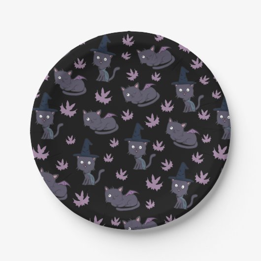 Halloween Cat and Bat Pattern Pappteller (Vorderseite)