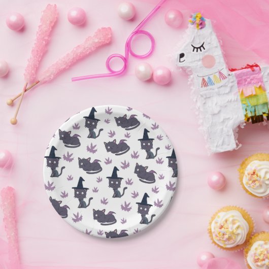 Halloween Cat and Bat Pattern Pappteller (Party)