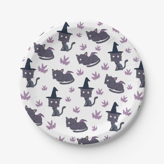 Halloween Cat and Bat Pattern Pappteller (Vorderseite)