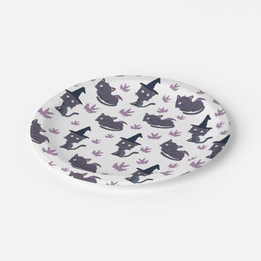 Halloween Cat and Bat Pattern Pappteller (Schrägansicht)