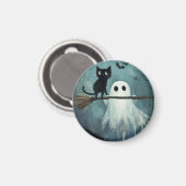 Halloween Cat and Ghost Flying on Broom Magnet (Vorderseite/Rückseite)