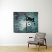 Halloween Cat and Ghost Flying on Broom Wandteppich (Beispiel (Horizontal))