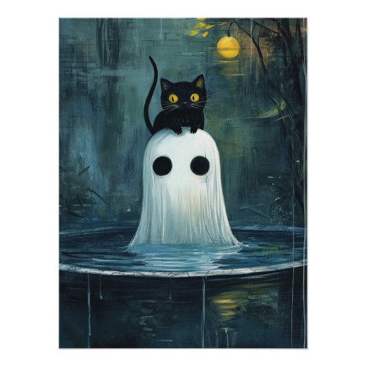 Halloween Cat and Ghost in Pool Poster (Vorderseite)