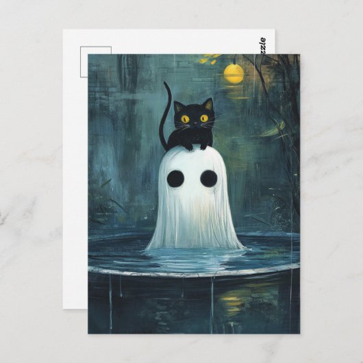 Halloween Cat and Ghost in Pool Postkarte (Vorne/Hinten)