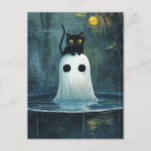 Halloween Cat and Ghost in Pool Postkarte (Vorderseite)