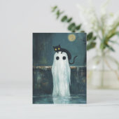 Halloween Cat and Ghost in Pool Postkarte (Stehend Vorderseite)