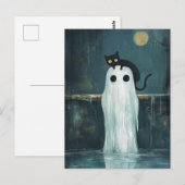 Halloween Cat and Ghost in Pool Postkarte (Vorne/Hinten)