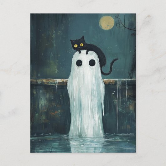 Halloween Cat and Ghost in Pool Postkarte (Vorderseite)