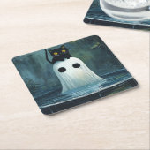 Halloween Cat and Ghost in Pool Rechteckiger Pappuntersetzer (angewinkelt)