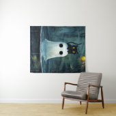 Halloween Cat and Ghost in Pool Wandteppich (Beispiel (Horizontal))