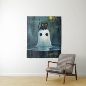 Halloween Cat and Ghost in Pool Wandteppich (Beispiel)