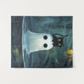 Halloween Cat and Ghost in Pool Wandteppich (Vorderseite (Horizontal))