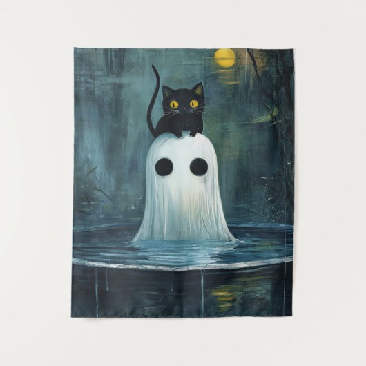 Halloween Cat and Ghost in Pool Wandteppich (Vorderseite)