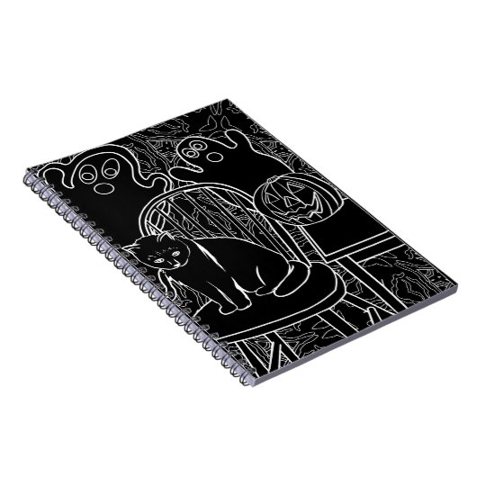Halloween Cat and Ghosts Notebook Notizblock (Rechte Seite)