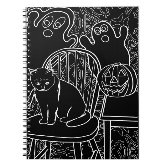 Halloween Cat and Ghosts Notebook Notizblock (Vorderseite)