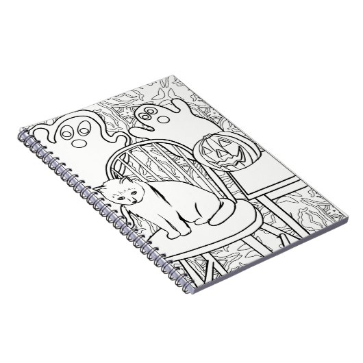 Halloween Cat and Ghosts Notebook Notizblock (Rechte Seite)