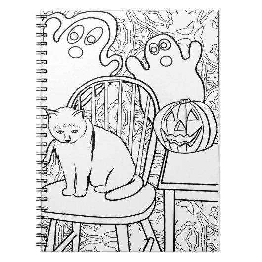 Halloween Cat and Ghosts Notebook Notizblock (Vorderseite)