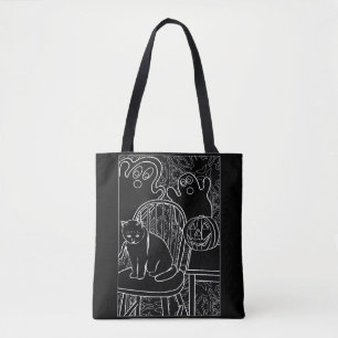 Halloween Cat and Ghosts Tote Bag Tasche