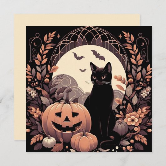 Halloween Cat and Jack-o'lantern Spooky Karte (Vorne/Hinten)