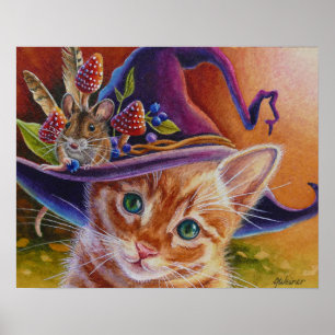 Halloween Cat and Mouse No. 1 Wasserfarbe Art 16x2 Poster