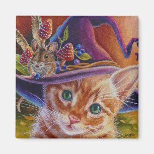 Halloween Cat and Mouse Nr. 1 Wasserfarbenkunst Magnet