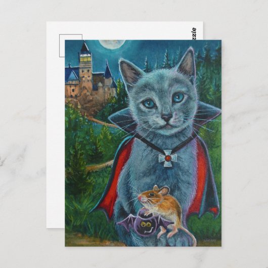 Halloween Cat and Mouse Nr. 3 Wasserfarbenkunst Postkarte (Vorne/Hinten)