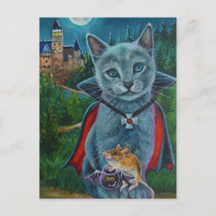 Halloween Cat and Mouse Nr. 3 Wasserfarbenkunst Postkarte