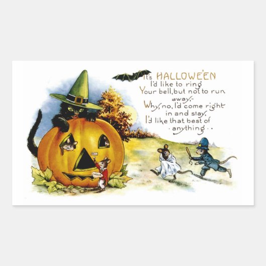 Halloween Cat and Mouse Rechteckiger Aufkleber (Vorderseite)
