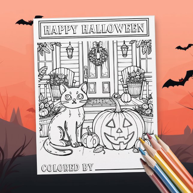Halloween Cat and Pumpkin Coloring Page (Von Creator hochgeladen)