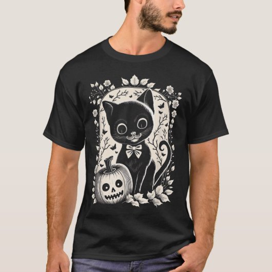 Halloween Cat and Pumpkin Jack T-Shirt (Vorderseite)