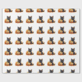 Halloween Cat and Pumpkin Wrapping Paper Geschenkpapier (Flach)