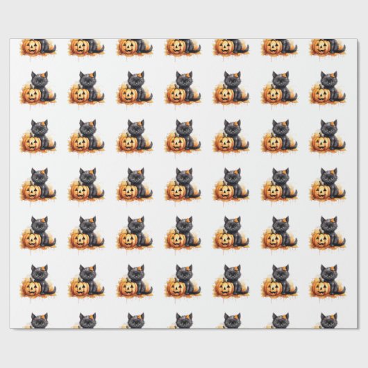 Halloween Cat and Pumpkin Wrapping Paper Geschenkpapier (Flach)
