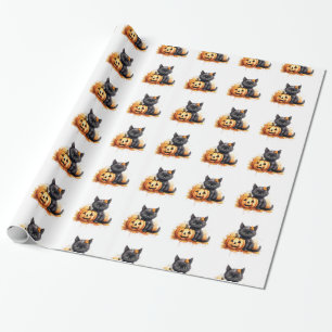 Halloween Cat and Pumpkin Wrapping Paper Geschenkpapier