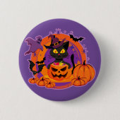 Halloween Cat and Pumpkins Button (Vorderseite)