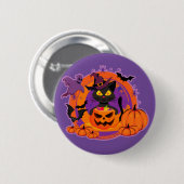 Halloween Cat and Pumpkins Button (Vorne & Hinten)