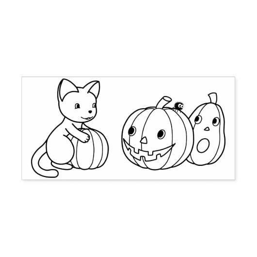 Halloween Cat and Pumpkins Color Me Gummistempel (Prägung)
