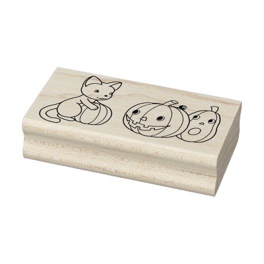 Halloween Cat and Pumpkins Color Me Gummistempel (Stempel)