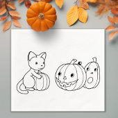 Halloween Cat and Pumpkins Color Me Gummistempel