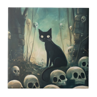 Halloween Cat and Skulls Fliese