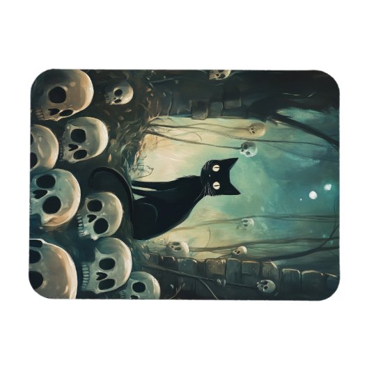 Halloween Cat and Skulls Magnet (Horizontal)