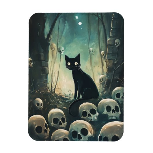 Halloween Cat and Skulls Magnet (Vertikal)