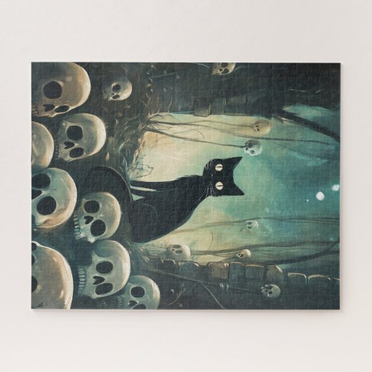 Halloween Cat and Skulls Puzzle (Horizontal)