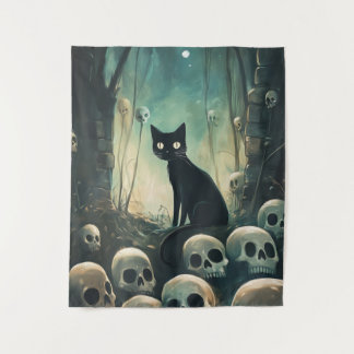 Halloween Cat and Skulls Wandteppich