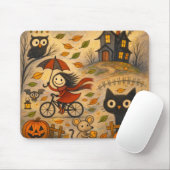 Halloween Cat & Bicycle Girl Mousepad (Mit Mouse)
